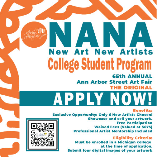 Logo for Ann Arbor Street Art Fair, The Original 2024 NANA - College Student Application